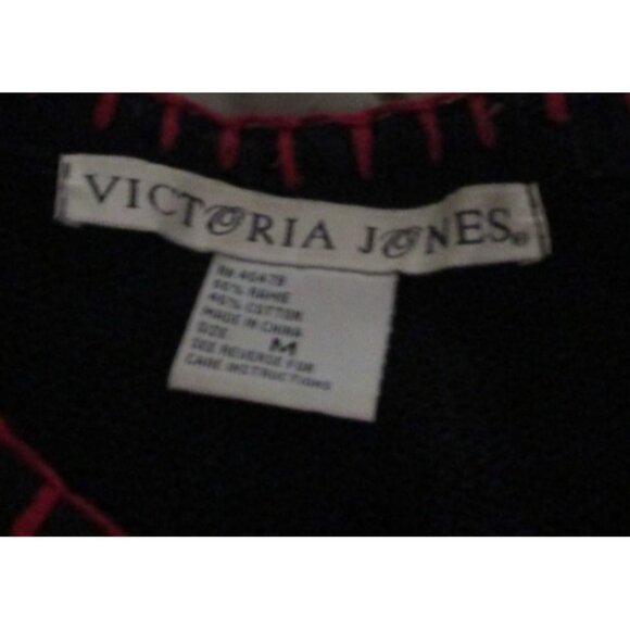 Vintage Victoria Jones Christmas Sweater Med Black Stocking Holly Applique GUC - Picture 9 of 9